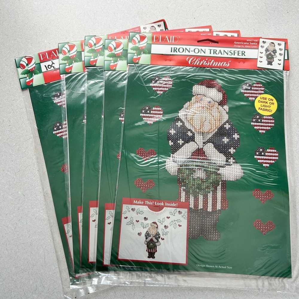 Vintage Patriotic 4th Of July/Christmas Iron On Transfer  Santa Plaid Craft Art‎